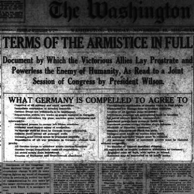 Armistice signed ending World War I - 1918